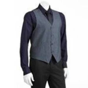 Mens Formal 3 Pc Set Small Long Sleeve Purple Shirt, Gray Vest & Black Tie